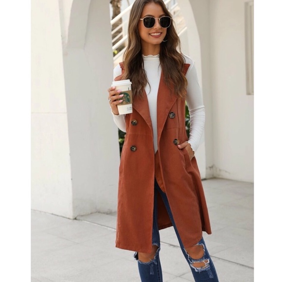 Brown Waterfall Trench Vest - Picture 3 of 5